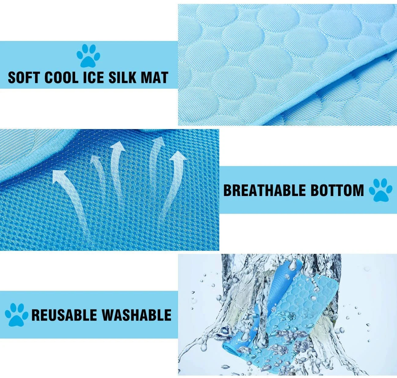 Dog Cooling Mat, Pet Dog Self Cooling Pad, Ice Silk Washable Summer Cool Mat for Cats, Kennels, Crates and Beds(S)