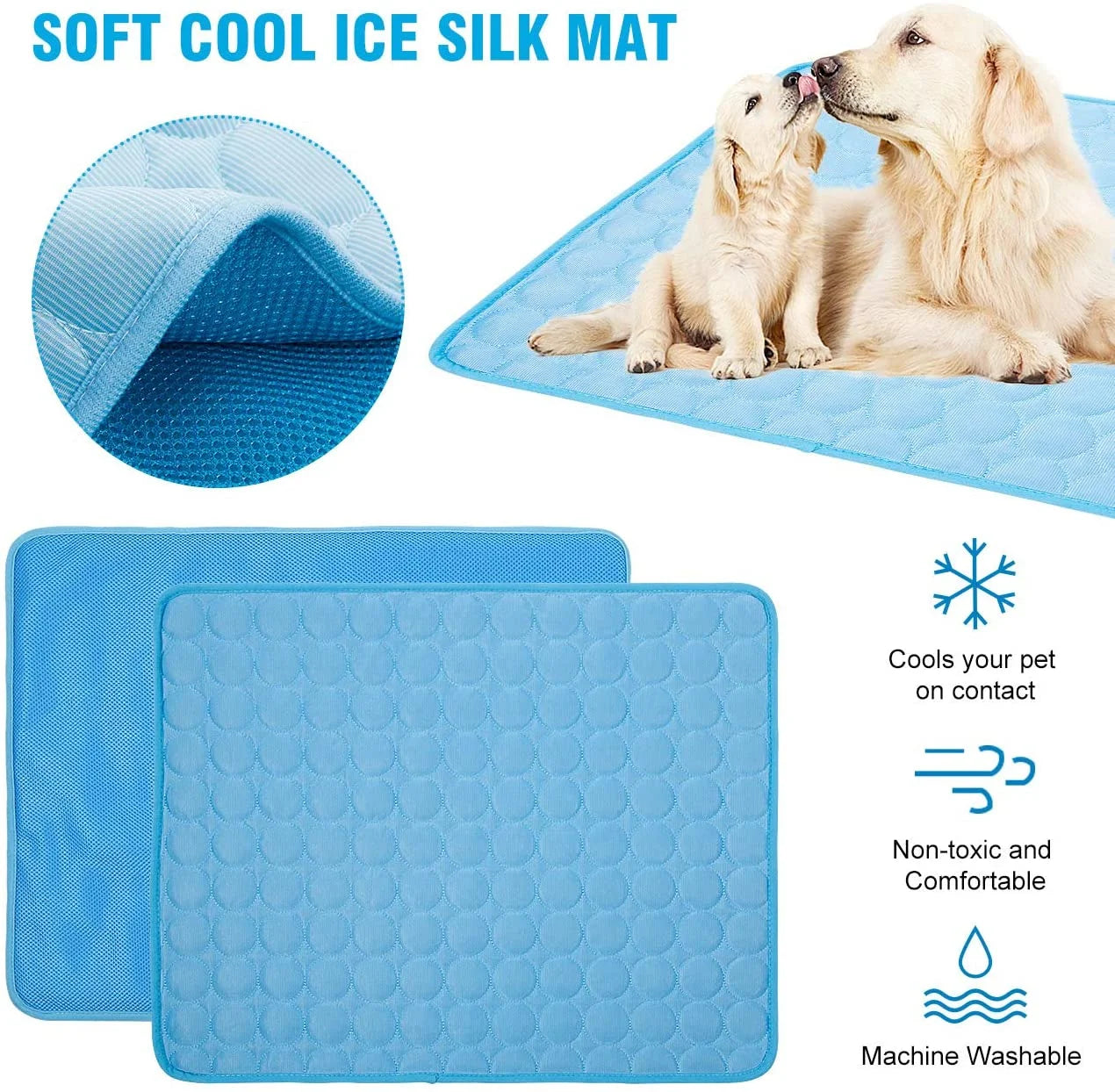 Dog Cooling Mat, Pet Dog Self Cooling Pad, Ice Silk Washable Summer Cool Mat for Cats, Kennels, Crates and Beds(S)
