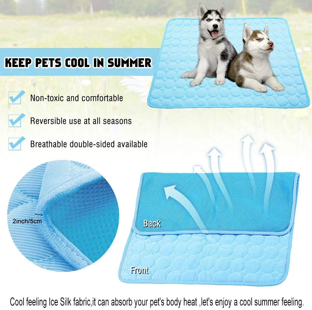Dog Cooling Mat, Pet Dog Self Cooling Pad, Ice Silk Washable Summer Cool Mat for Cats, Kennels, Crates and Beds(S)