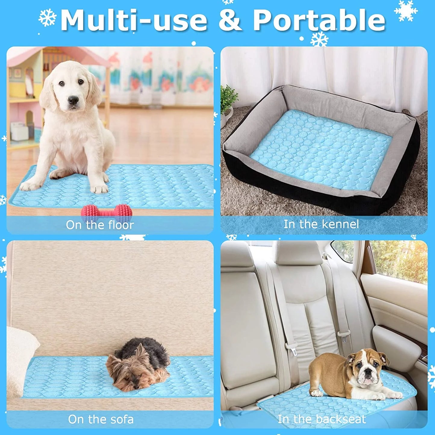 Dog Cooling Mat, Pet Dog Self Cooling Pad, Ice Silk Washable Summer Cool Mat for Cats, Kennels, Crates and Beds(S)